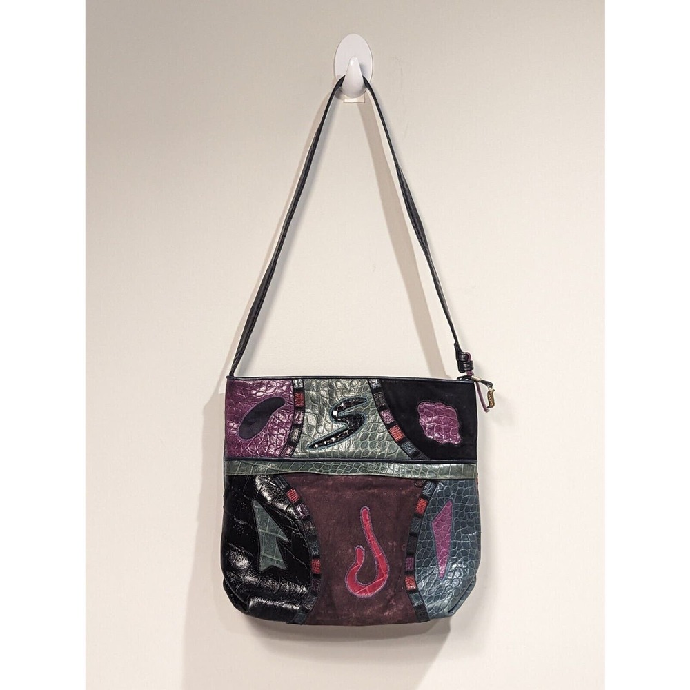 SHARIF Exotic Patch Leather Crossbody Handbag Purse Reptile Emboss Rare Vintage